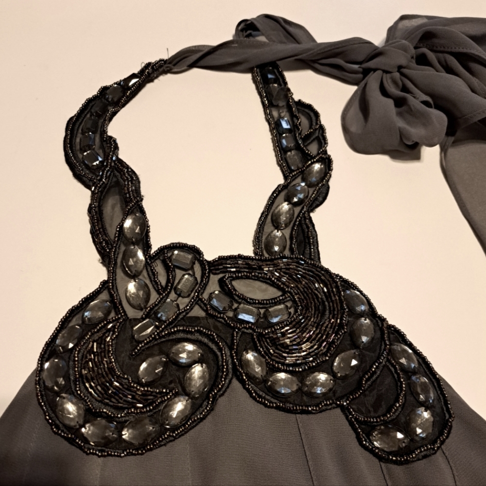 MIXIT Gray Hallter with stone embellished neckline ties in the back,zips on side